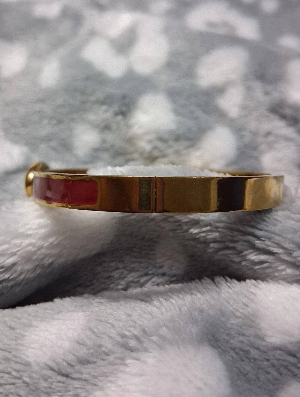 Gold-Tone Red Enamel Oval Center Bangle Bracelet